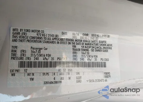 2016 Ford Focus Se from USA, damaged, VIN 1FADP3K24GL360092